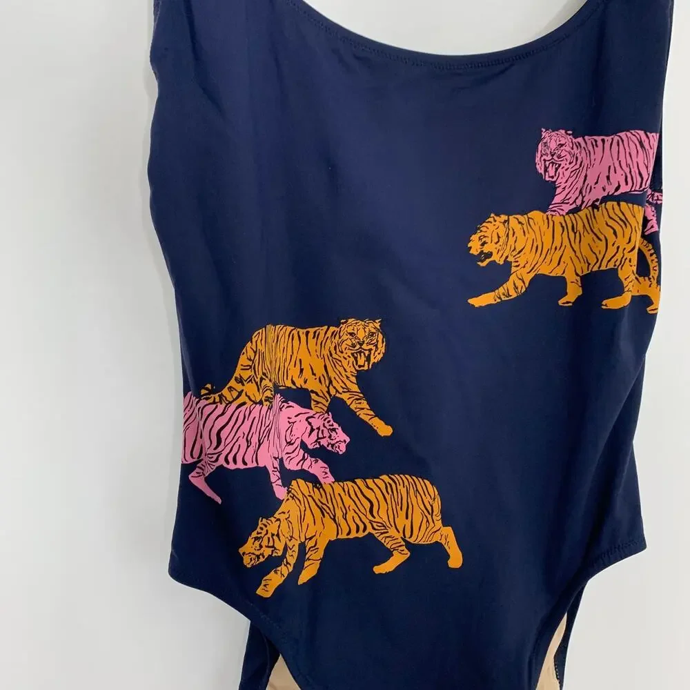 J.Crew Tigers Scoop Back Swimsuit Blue Womens size 12 New